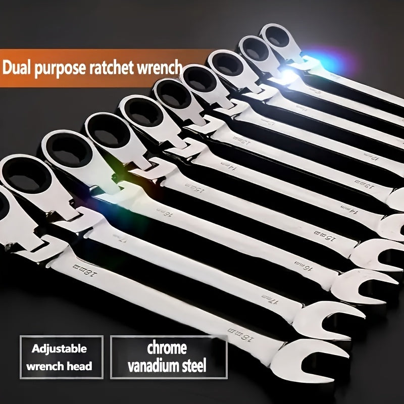 12pcs Ratchet Wrench Set Adjustable Dual-Head for Cars Bikes and Home