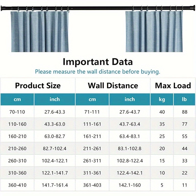 Heavy Duty Adjustable Metal Tension Curtain Rod for Shower Room Divider Window