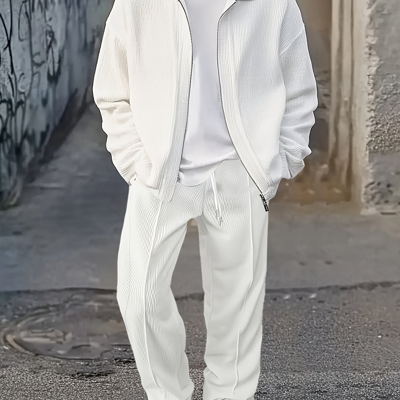 Erkaklar uchun bir rangli uzun qo'l sport kostyumi, fermuarlı kurtka va shimlar to'plami, ochiq havoda faoliyatlar uchun