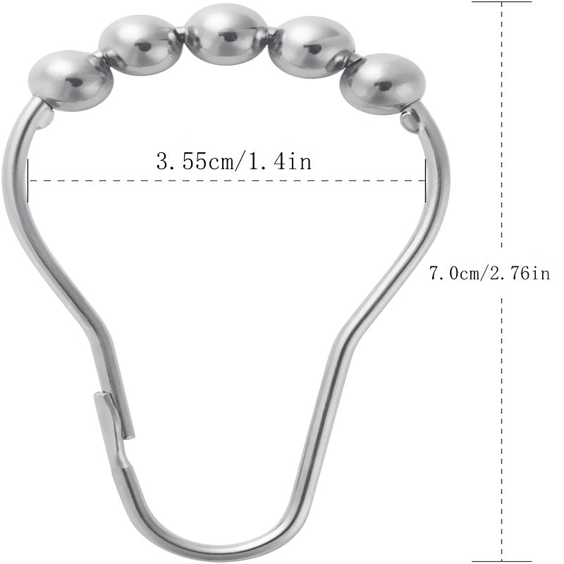 6 Pack Black Cast Iron Shower Curtain Hooks with Rolling Bead Design