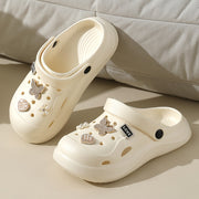 Women's EVA Clogs with Rhinestone Butterfly and Heart Charms, Summer Beach Sandals, White