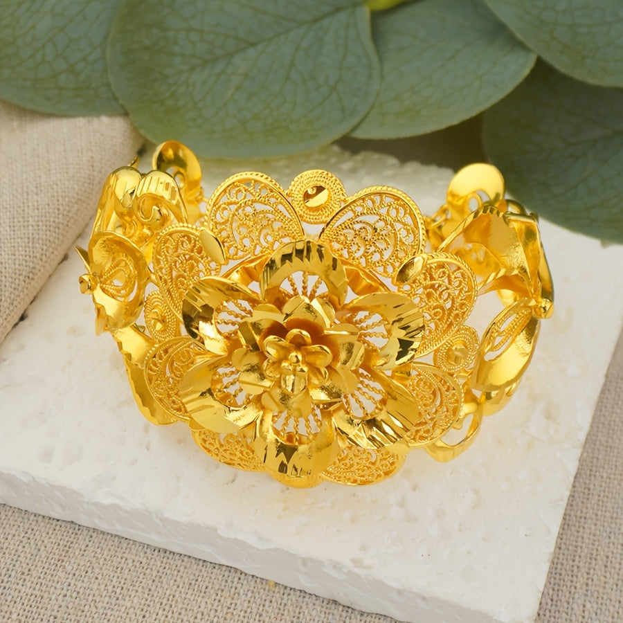 Women's Gold Bracelet with African and Indian Inspired Design for Weddings