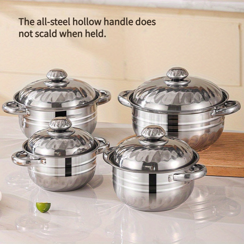 Juego de utensilios de cocina de acero inoxidable de 8 piezas con tapas, olla de sopa de doble asa, esenciales para la cocina