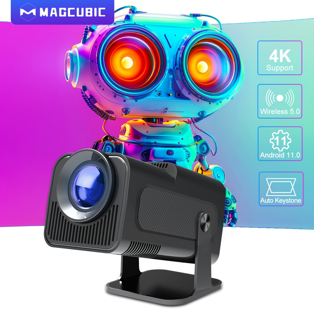 4K Android Video Projector 1080p 390 ANSI Brightness Portable Home Theater