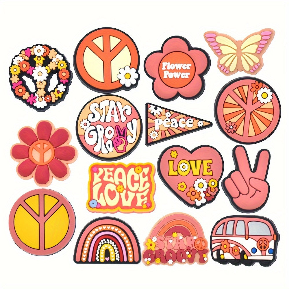 15pcs Unisex Plastic Shoe Charms with Flowers Hearts and Stars for Sandals