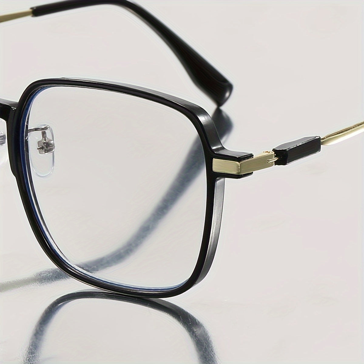 Men's Blue Light Filtering Glasses Square PC Frame No Prescription with Case and Cloth