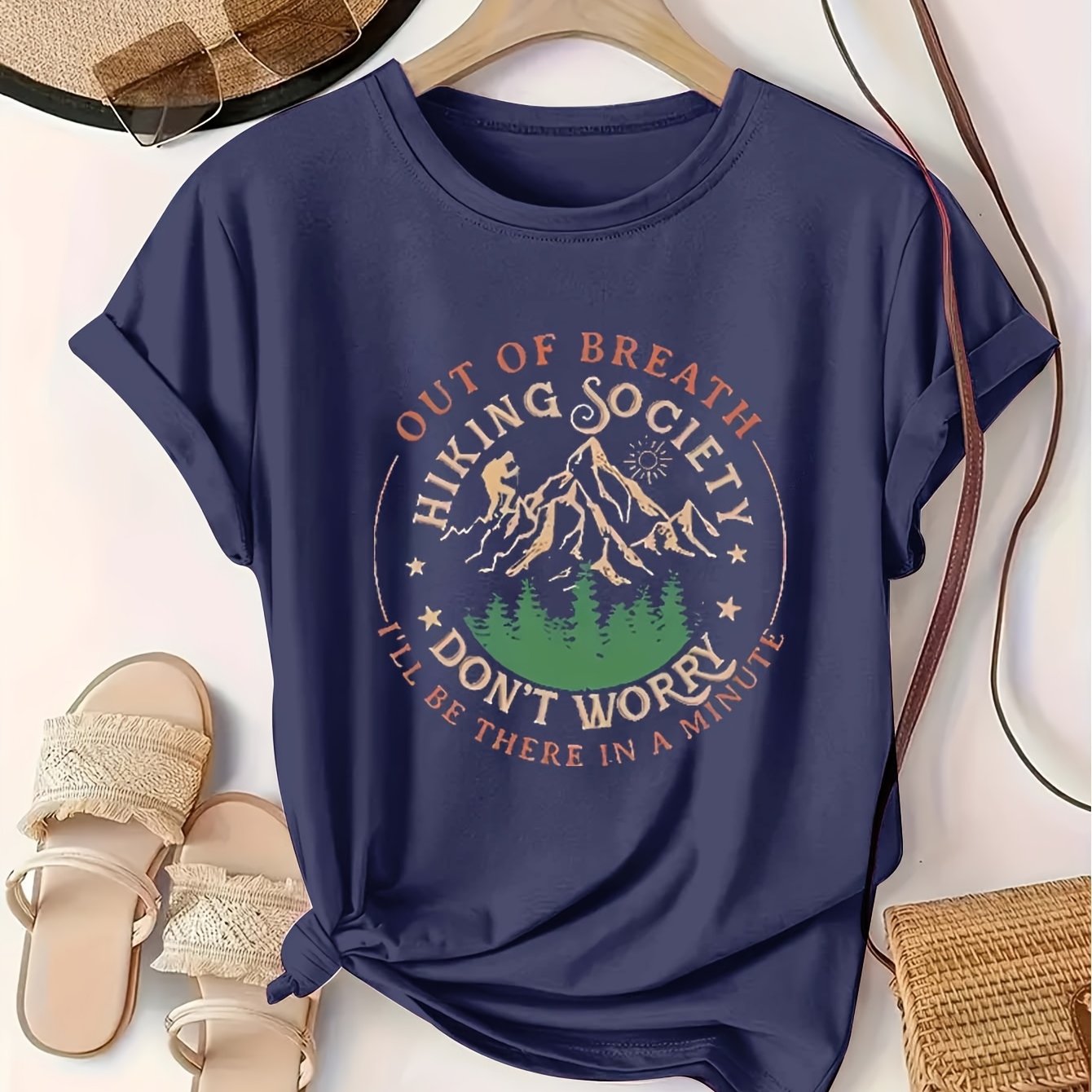 Women's Breathable Hiking T-Shirt Large Sizes Printed Slogans Outdoor Sports