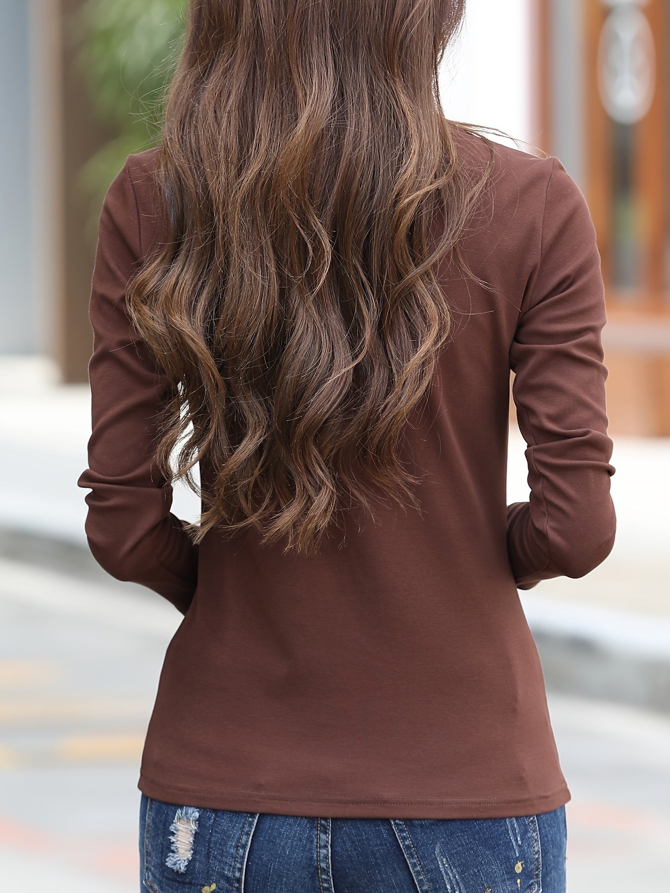 Women's Solid Color V-Neck Casual Top Polyester Spring Summer Mid Elasticity