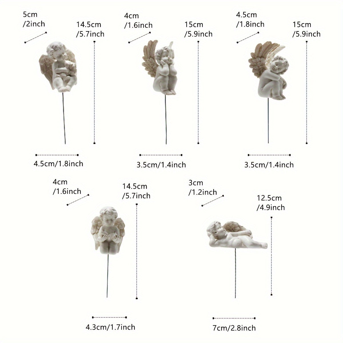 Set of 5 White Resin Angel Garden Statues for Outdoor Potted Plants and Fairy Gardens