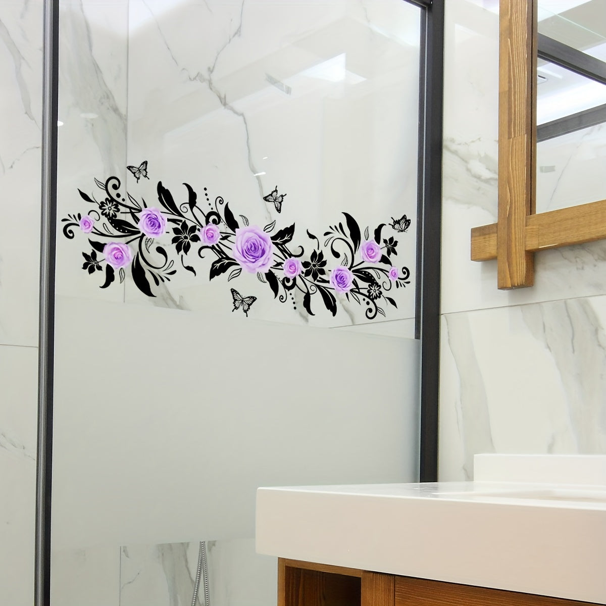 Purple Rose Wall Stickers 15x50cm Double-Sided Self-Adhesive for Living Room Bedroom Bathroom