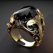Vintage Style Men's Copper Ring with Black Oval Synthetic Zirconia Inlay