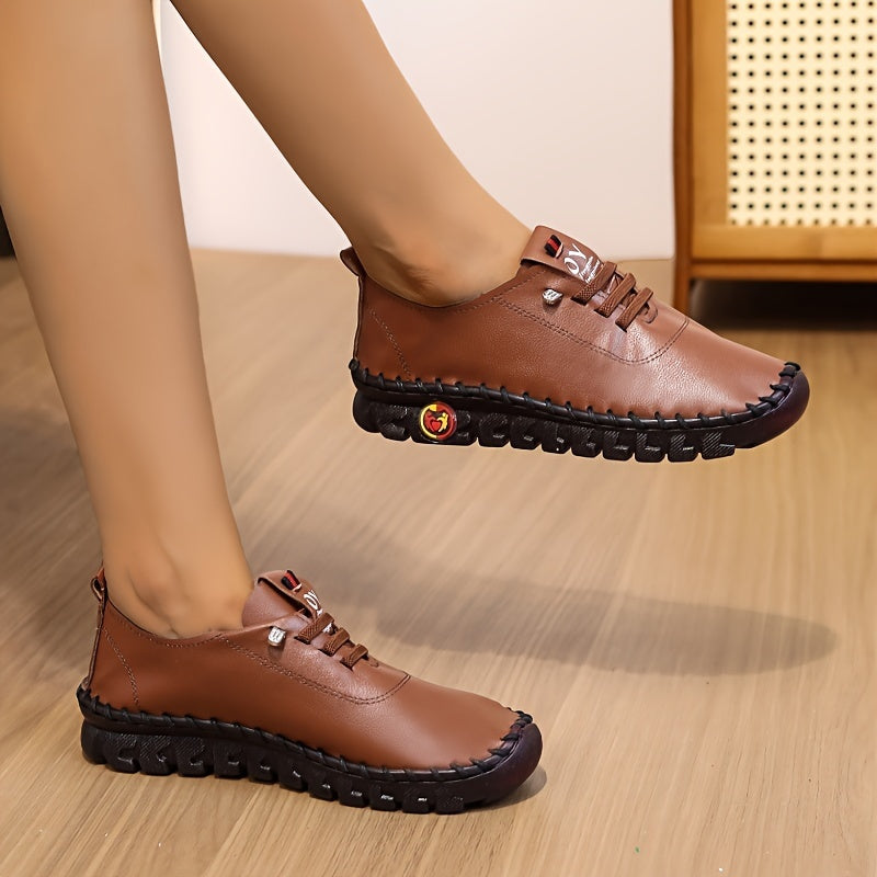 Women's All-Season Leather Loafers with Non-Slip Sole and Sparkle Detail