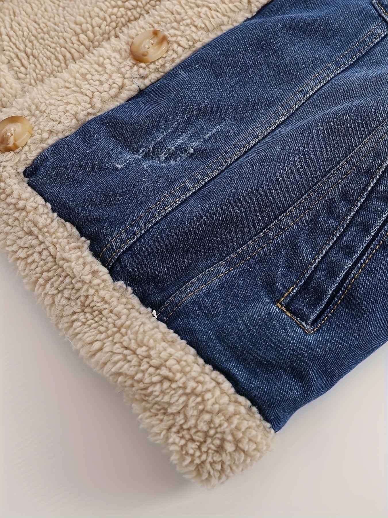 Plus Size Denim Jacket for Women Fleece-Lined Casual Coat with Pockets