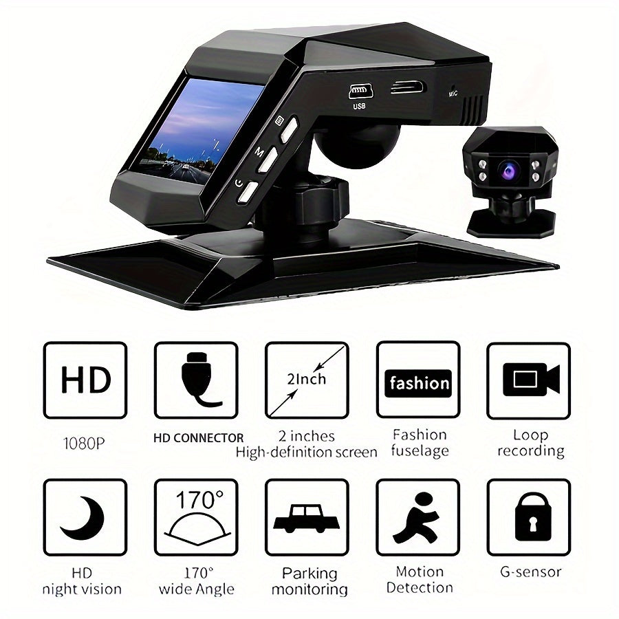 Car Dashboard Camera No Installation 2-Inch Screen HD Night Vision