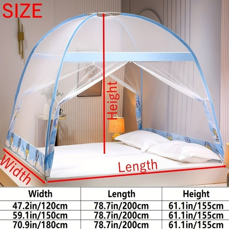 Pop-Up Mongolian Yurt Mosquito Net for Bed 360° Protection Large Space Cartoon Design