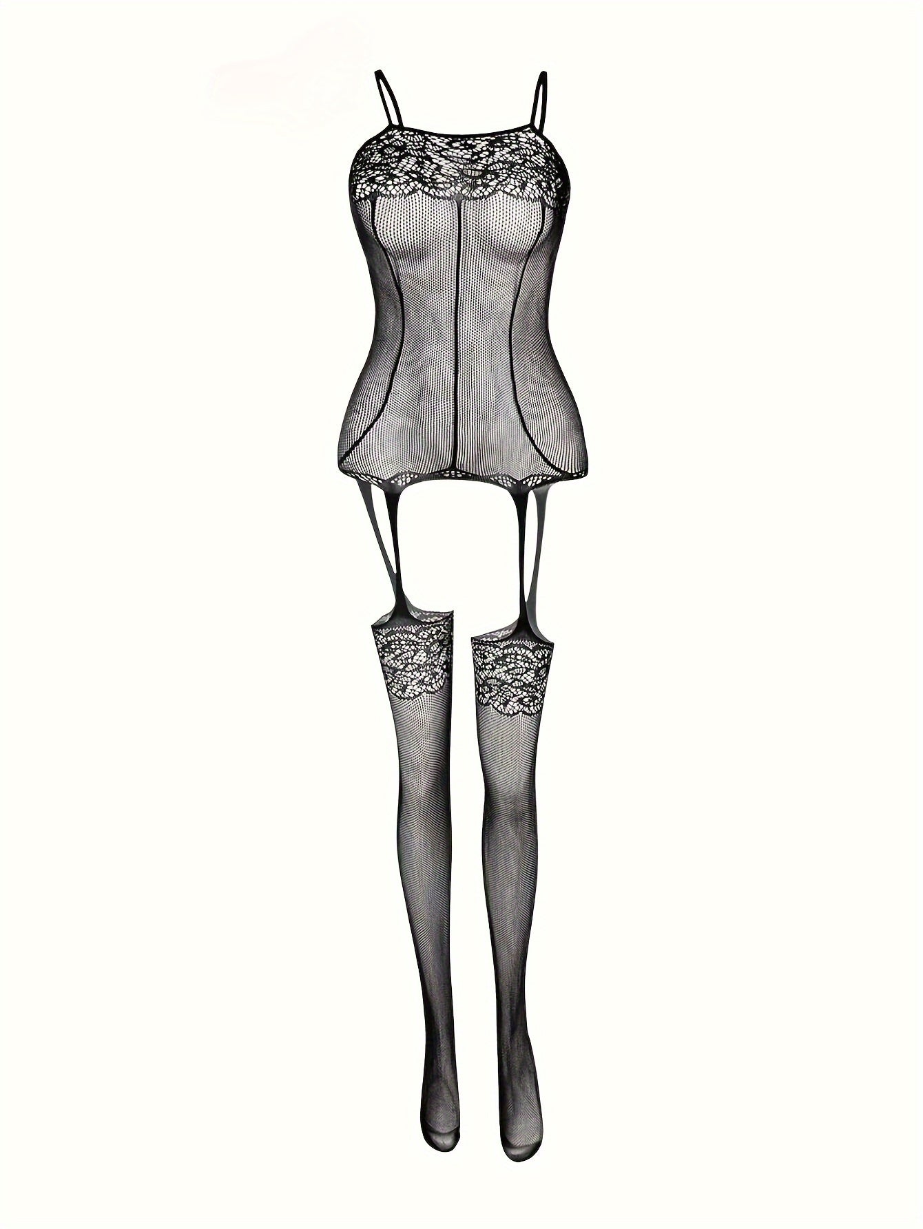 Ayollar uchun Fishnet Bodysuit to'plami, kesmalar bilan shaffof tarmoq ichki kiyim