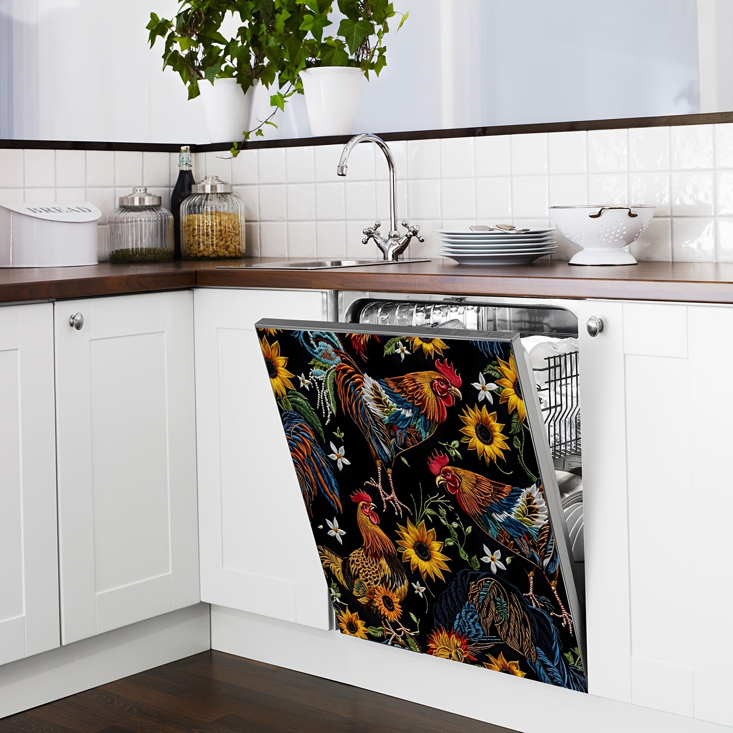 Quyosh gul va Qo'y qushi oshxona dekoratsiyasi magnitli idish-tovoq qoplamasi decal 58x66 sm