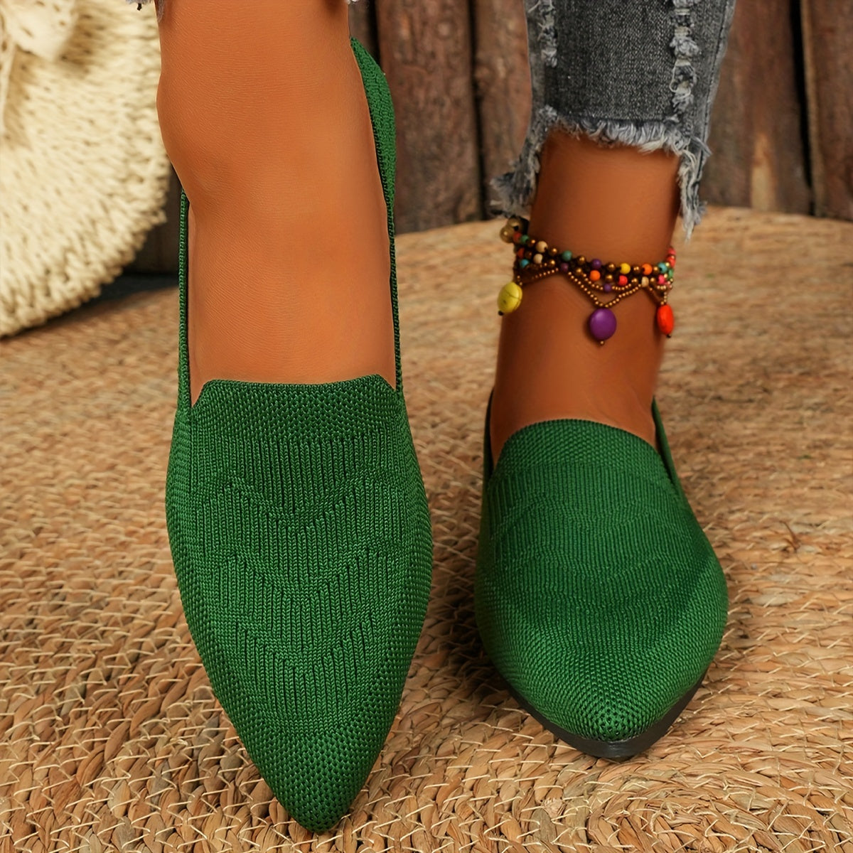 Women's Breathable Slip-On Mary Jane Flats with Fabric Upper and Rubber Sole