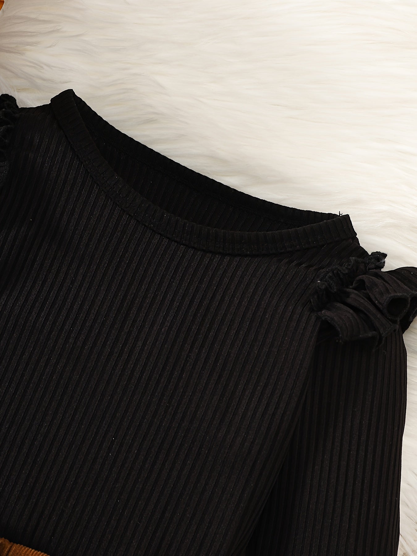 Girls Spring Summer Short Skirt Set with Long Top Ribbed Flying Sleeves Belt