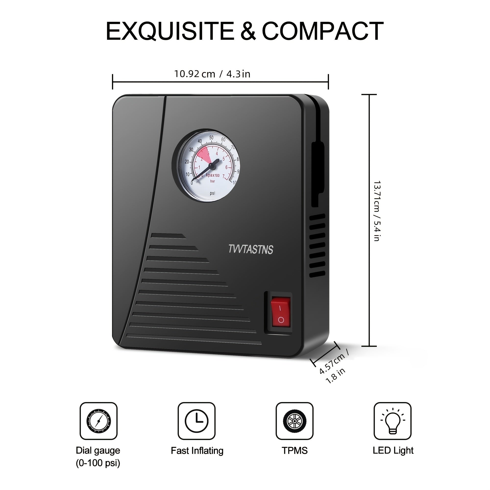 Портативный автомобильный компрессор для накачки шин 12В постоянного тока с LED-подсветкой для автомобилей и велосипедов
