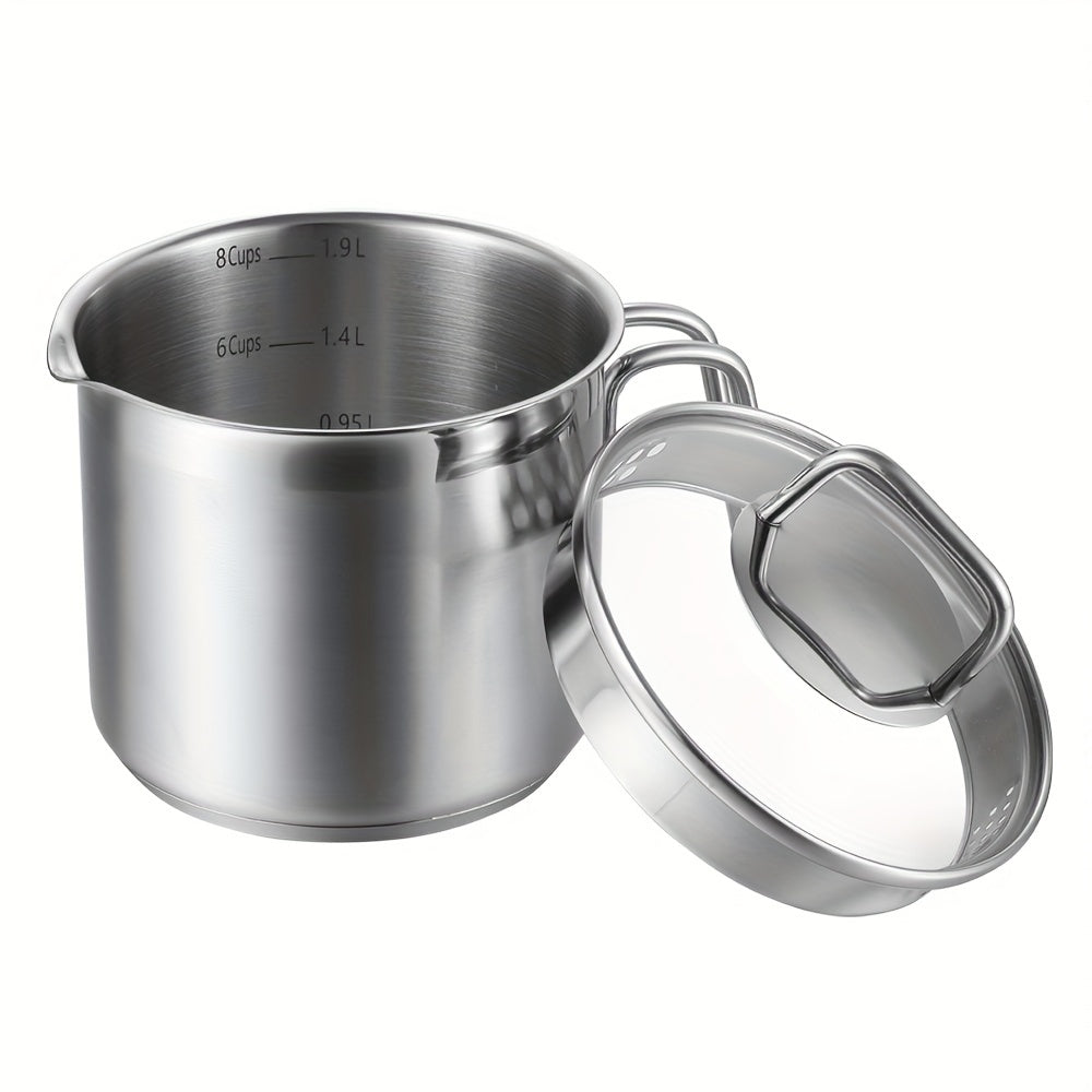Stainless Steel 1.9L Saucepan with Glass Lid for Gas Electric and Induction Cooktops