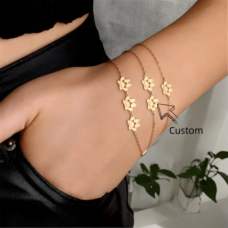 Personalized Stainless Steel Cat Paw Bracelet with Names Bohemian Pet Keepsake Gift