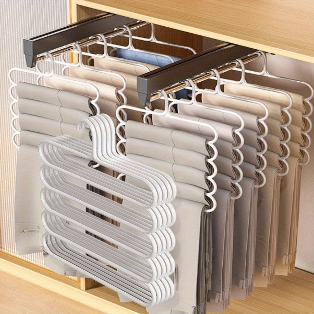 Set of 2 Space-Saving 5-Tier Metal Hangers for Pants and Ties Non-Slip Adjustable