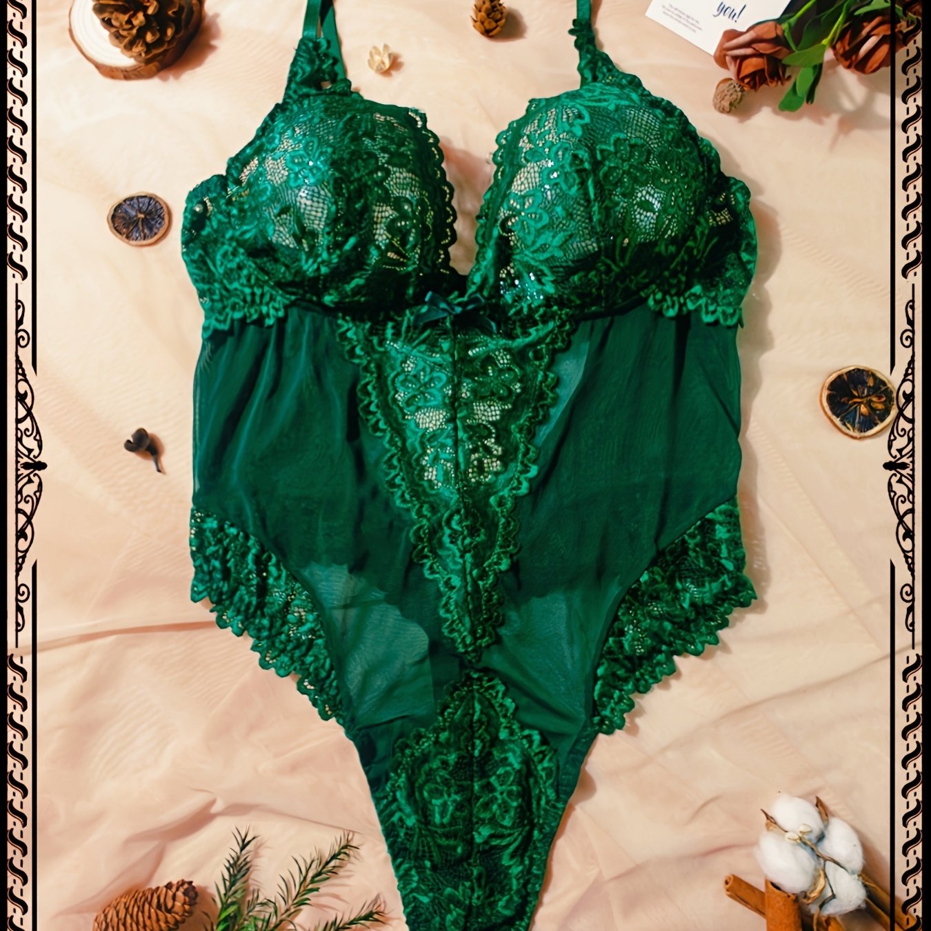 Женский кружевной боди с цветочным узором, с вырезом «сердце» и открытой спиной, зелёный, монокоррект