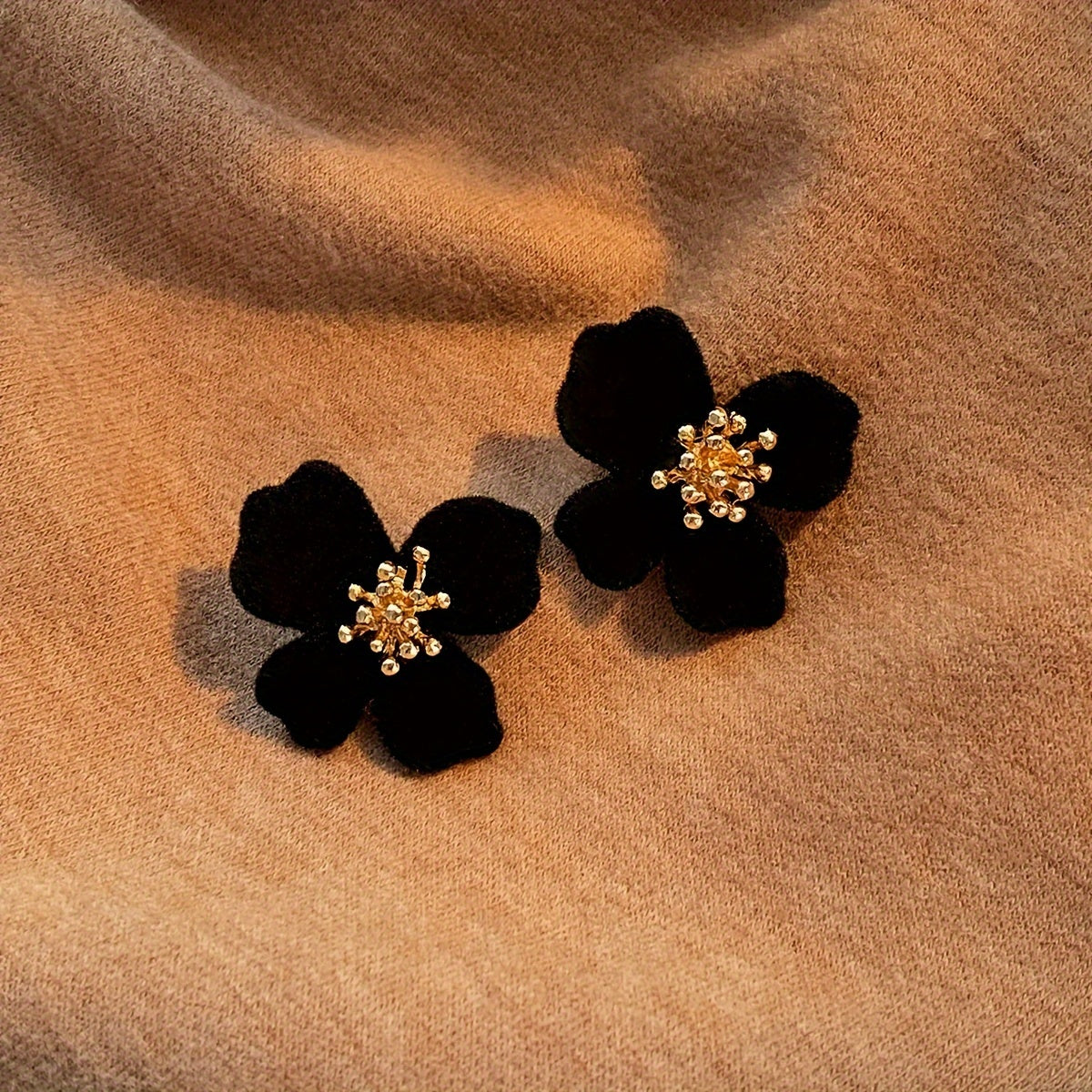 Women's Velvet Flower Earrings 14K Gold Plated Zinc Alloy Studs Versatile Jewelry