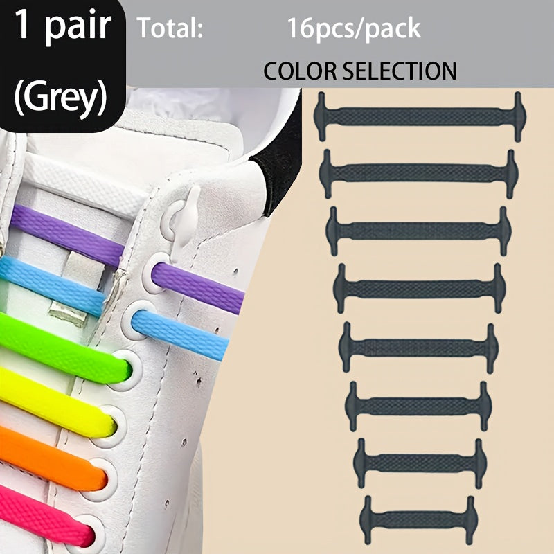 16pcs Silicone Elastic Shoelaces for Sports and Casual Shoes Durable PVC