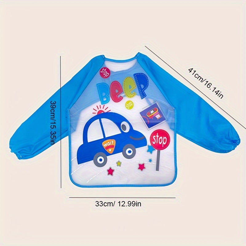 Waterproof Blue Car Bib for Kids, Easy Clean, Polyester, 0+ Years