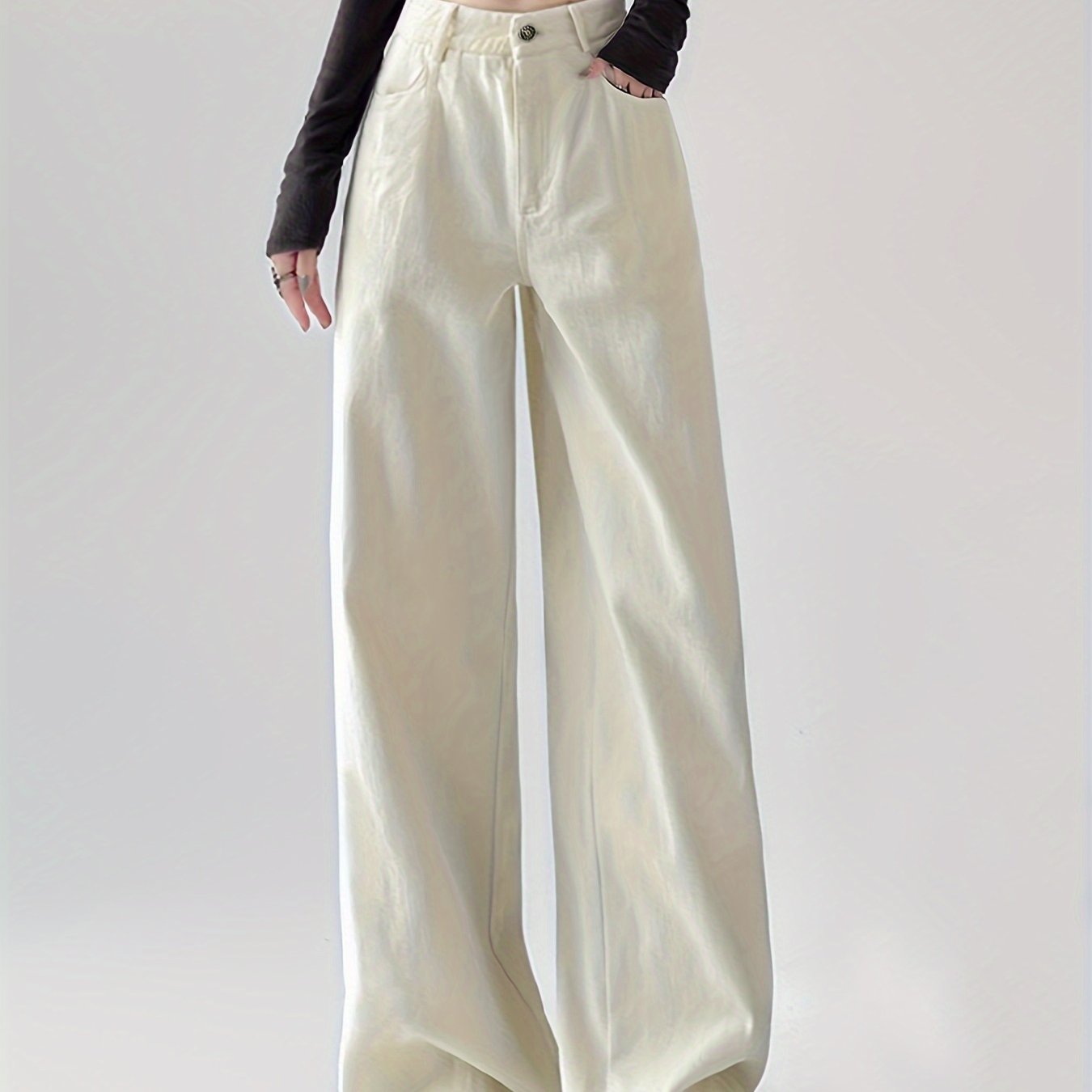 Women's Straight Leg Jeans with Multiple Pockets Denim Long Washed Non-Stretch