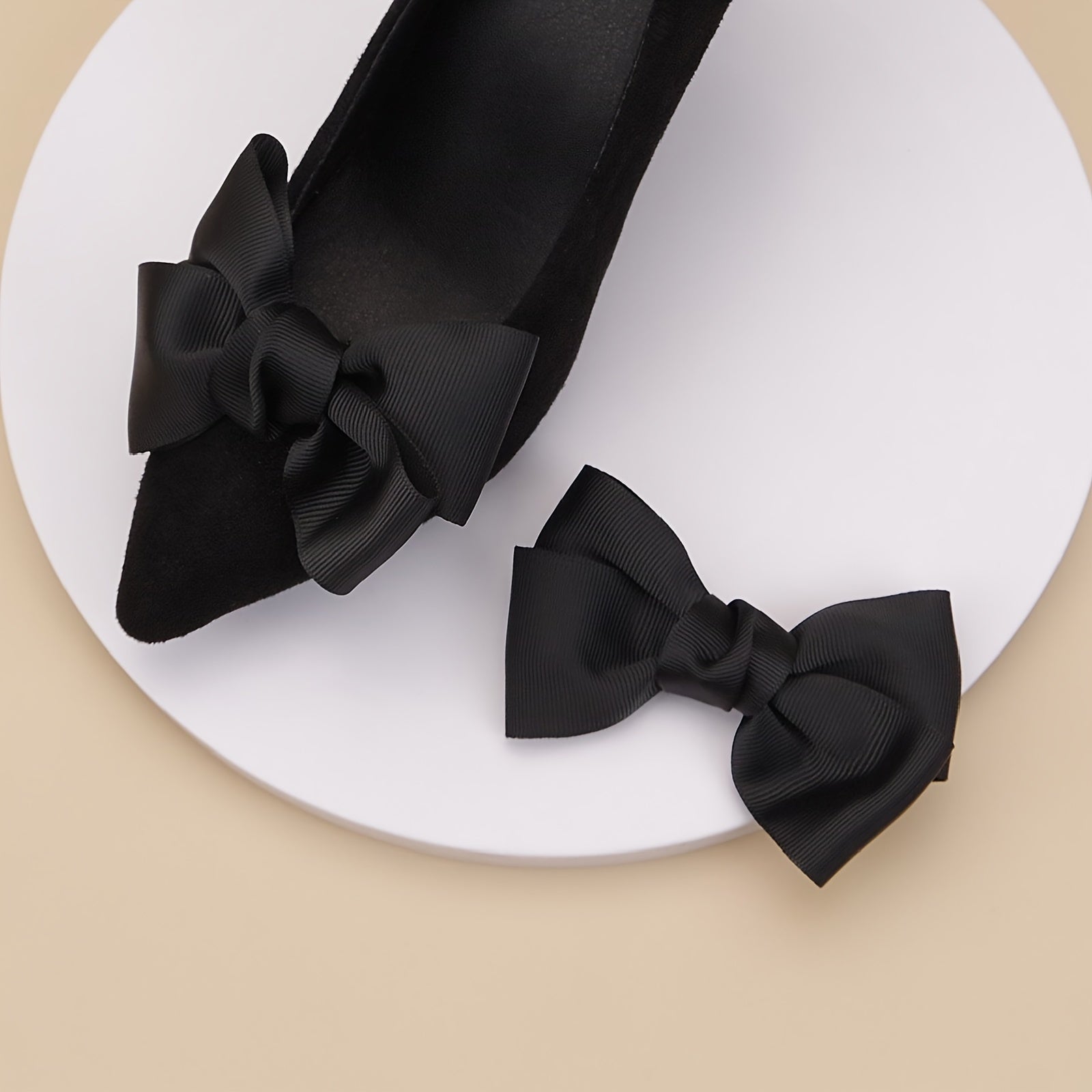 2Pcs Black Bow Shoe Clips Elastic Folding Buckle Polyester Shoe Accessories