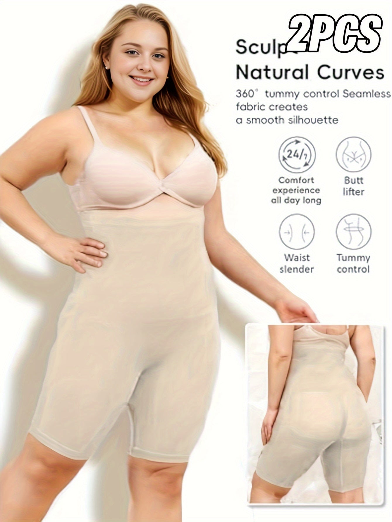 Plus Size High Elasticity Shapewear Tummy Control Slimming Underwear 2-Pack