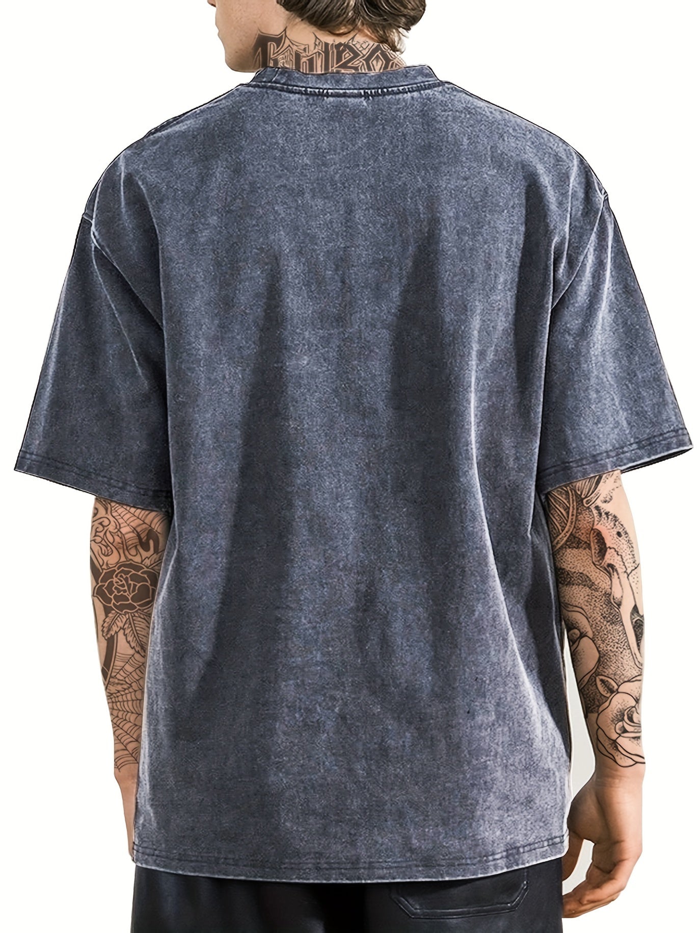 Men's Black Cotton T-Shirt Short Sleeve Vintage-Inspired Casual Fit Summer