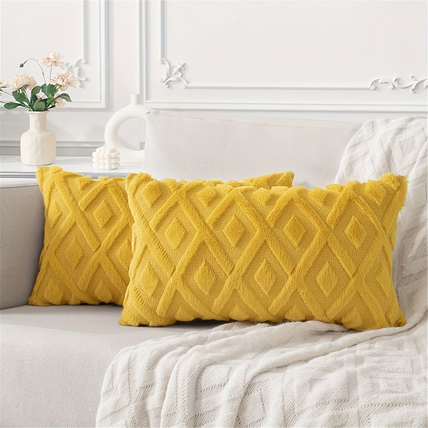 Beige Faux Wool Throw Pillow Covers 18x18 Inches for Couch Sofa Decor