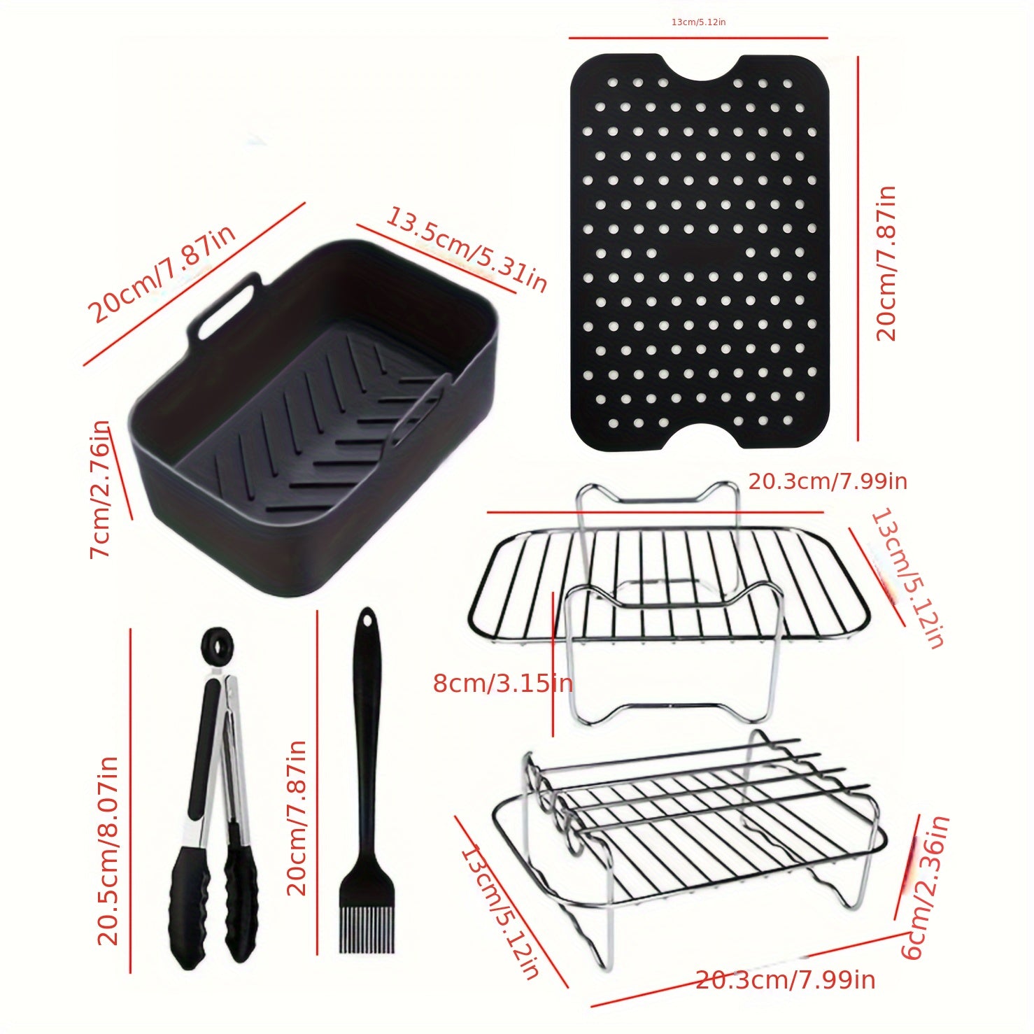 6-Piece Air Fryer Accessories Set with Stainless Steel Parchment Paper and Grill Rack