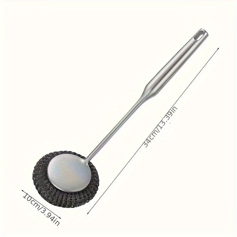 Set of 2 Stainless Steel Kitchen Scrubbers with Handles for Dish and Pot Cleaning