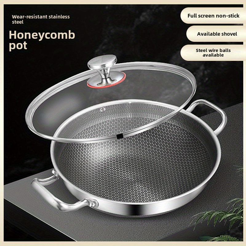 Stainless Steel Wok Pan 32/34/36cm Non-Stick Induction Gas Safe Honeycomb Design