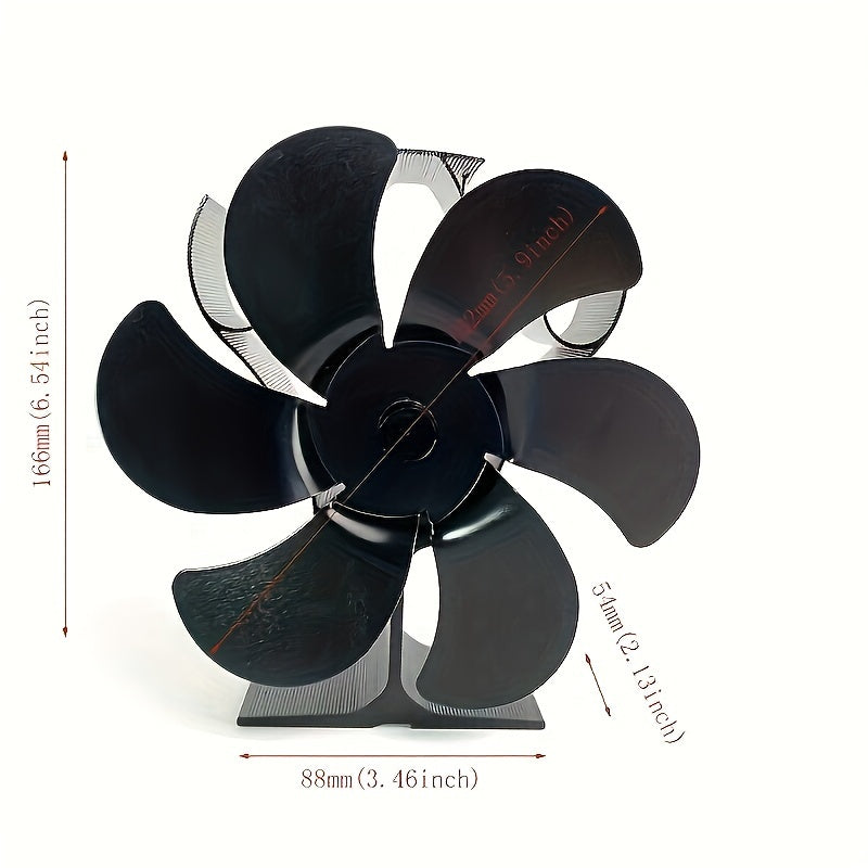 6-Blade Fireplace Fan Aluminum Alloy Overheat Protection No Plug Living Room Heater