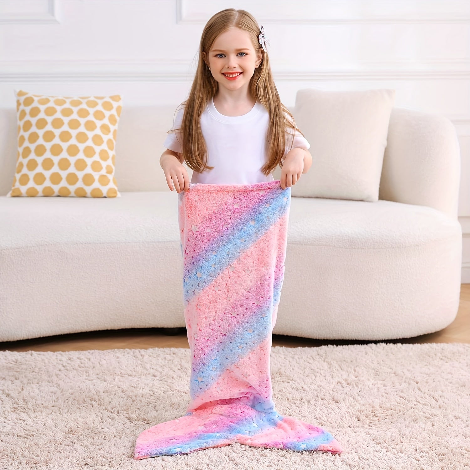 Glow-in-the-Dark Flannel Mermaid Tail Blanket for Girls Teens Adults Plush Cozy Sleepwear