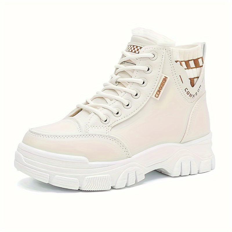 Women's Thick Sole Ankle Boots Warm Fleece Winter Lace-Up