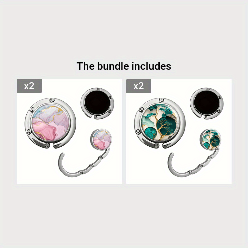 Percha de bolso plegable de mármol rosa, gancho portátil para bolsos en mesas