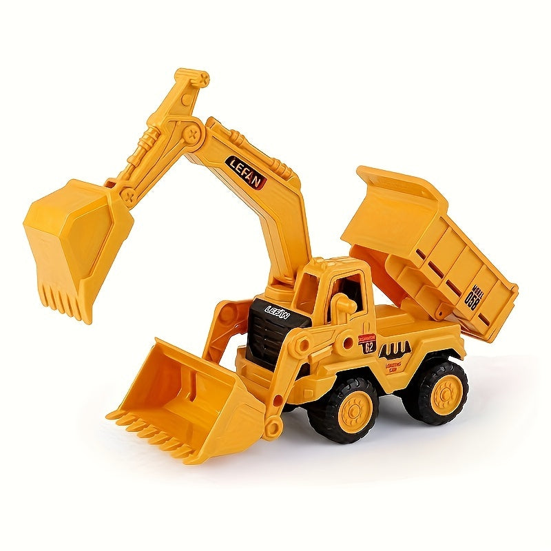 Yellow Plastic Excavator Toy for Children Construction Playset with Dump Truck and Bulldozer