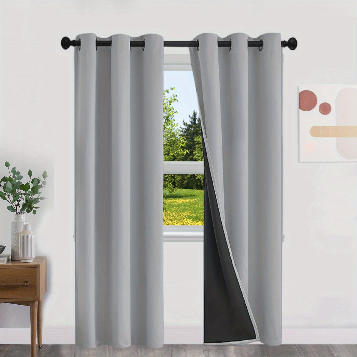 Blackout Curtains 100% Opaque with Lining 2 Pieces for Bedroom Living Room