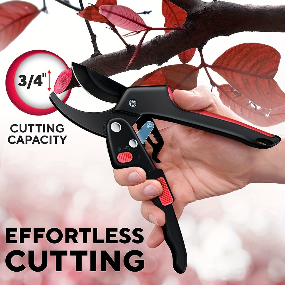 Heavy-Duty Ratchet Pruning Shears 20.32cm with Ultra-Sharp Blade and Ergonomic Non-Slip Handle