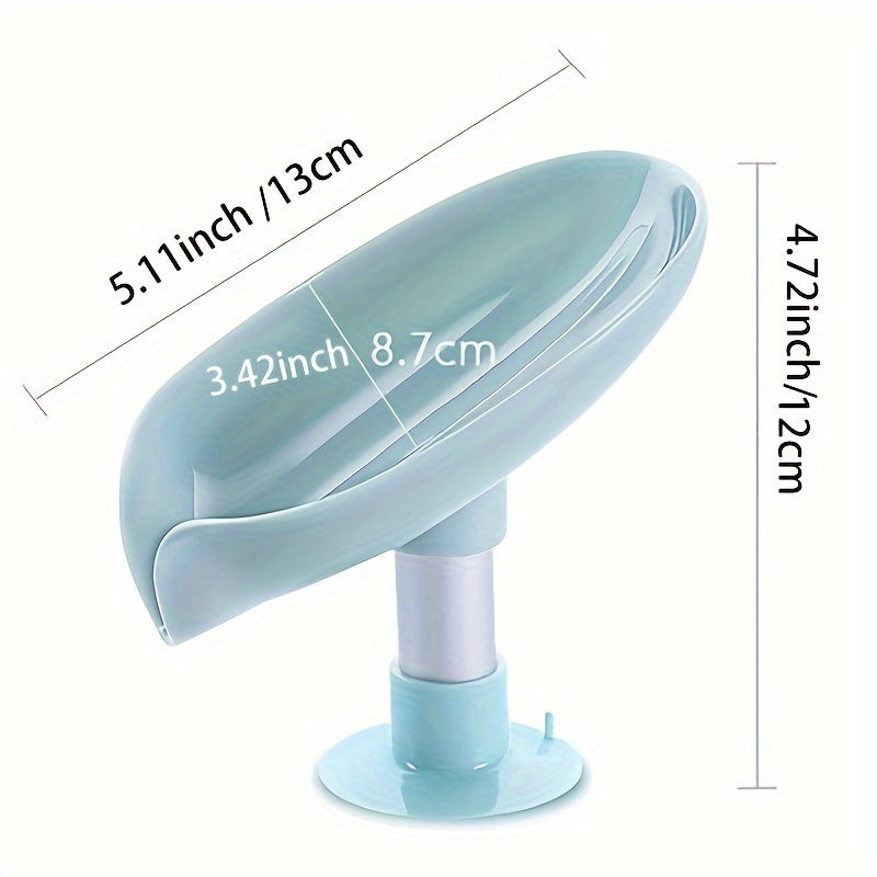 Leaf-Shaped Soap Holder with Drain Strong Suction Easy Installation Bathroom Decor