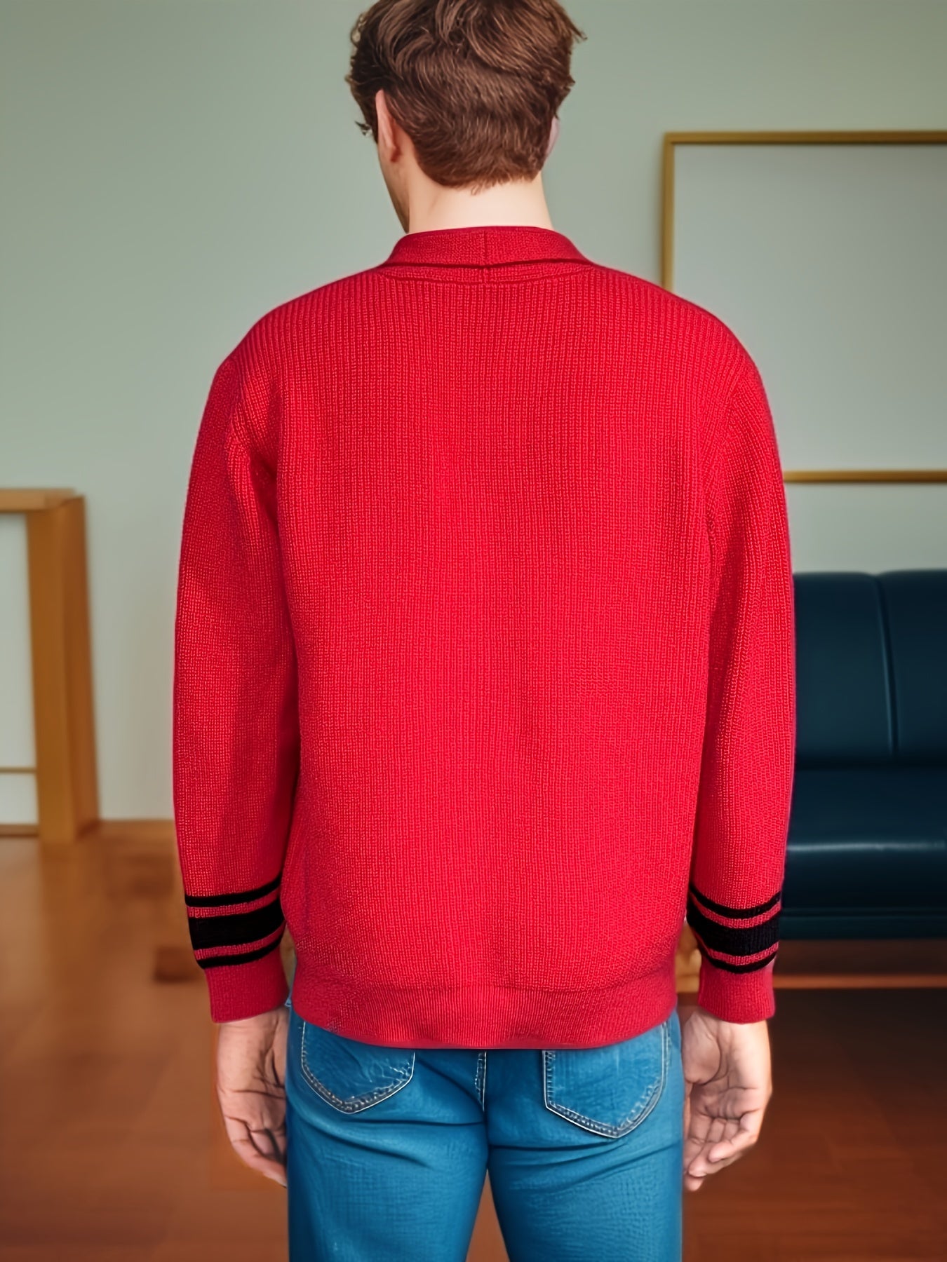 Мужской вязаный кардиган с крупным размером, с круглым вырезом, однотонный, классический крой, осень-зима