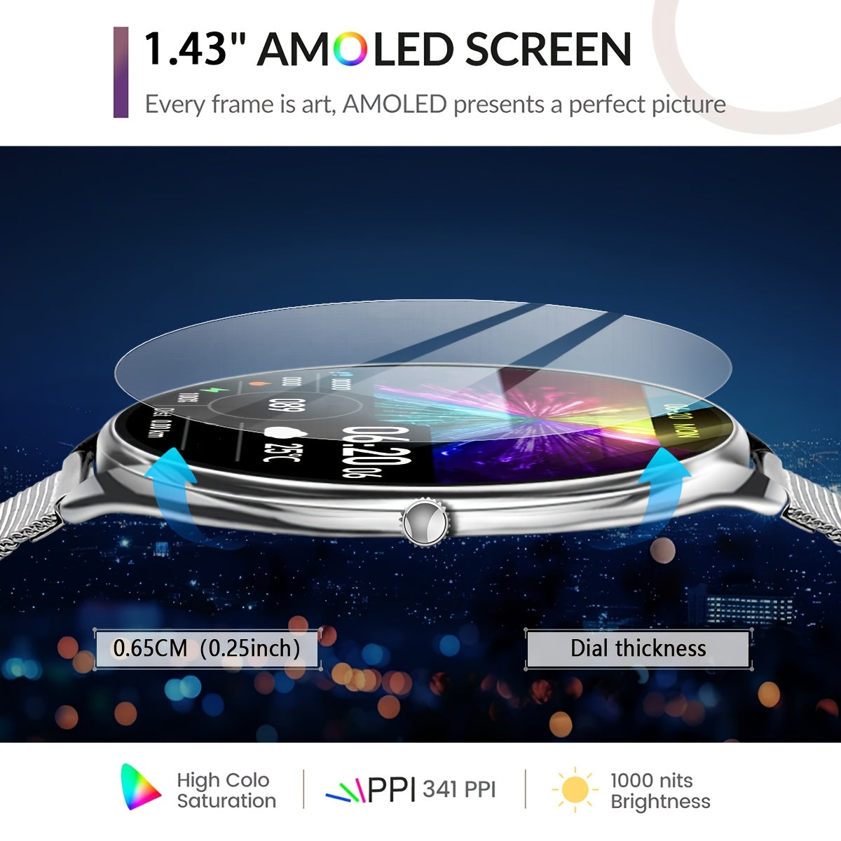 Ultra-Thin Smart Watch with Call Function Stainless Steel Fitness Tracker 100+ Sport Modes