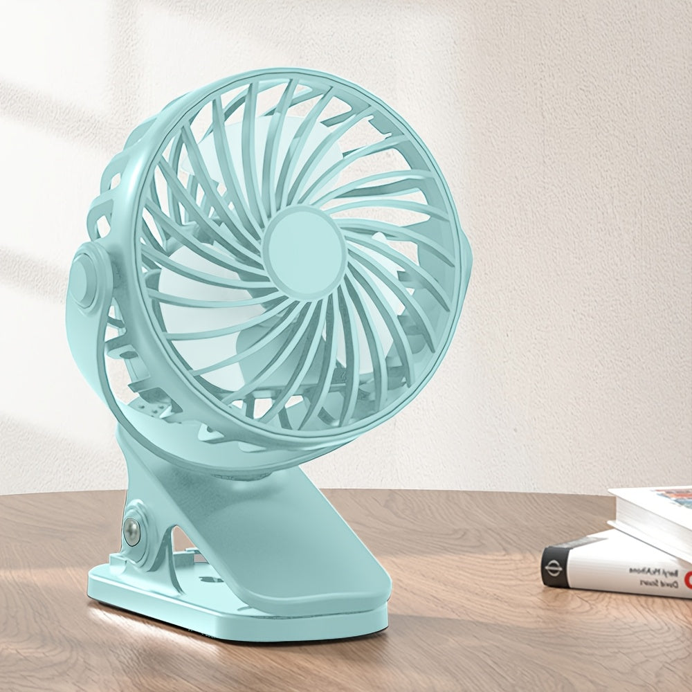 Mint Green Portable Clip-On Fan with USB Rechargeable Battery Adjustable Speeds Quiet Operation